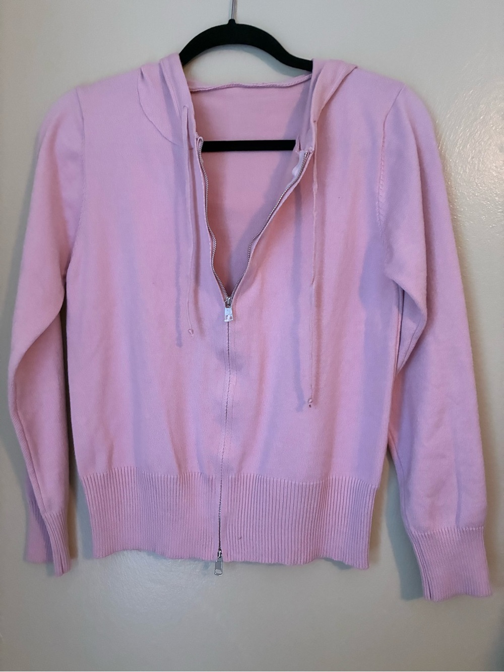 Women's Light Pink Zip Hoodie Cardigan Sweater